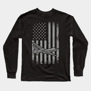 Military Drone MQ-9 Reaper Guardian UAV Drone American Flag Long Sleeve T-Shirt